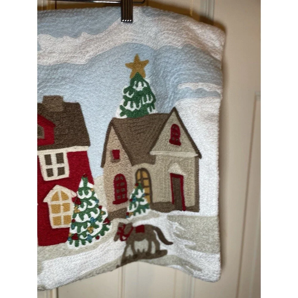 Pottery Barn Snowy Holiday Village / Houses Pillow Cover 16 X 26